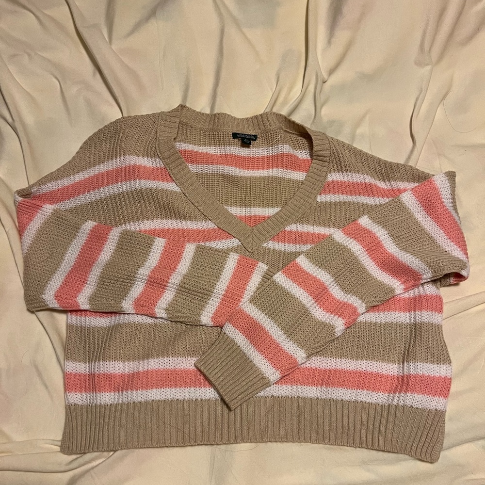Wild Fable V-Neck Sweater - Pink and Tan Stripes